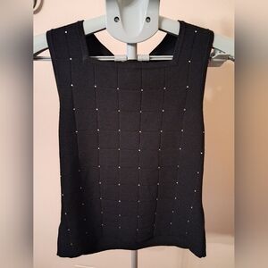 Black Sleeveless Rhinestone Tank Top